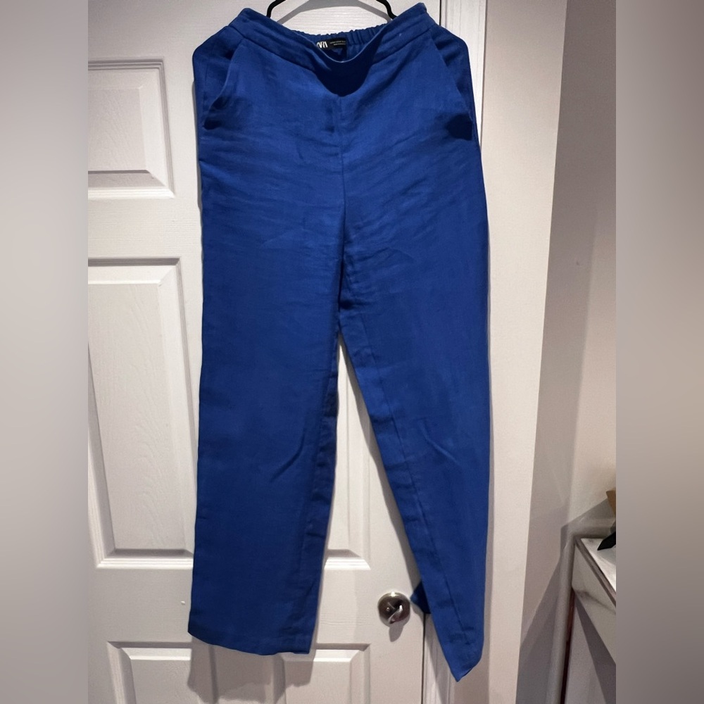 Zara Blue Linen Blend XS Summer Pants